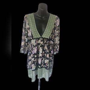 Green floral see-through lacey dress